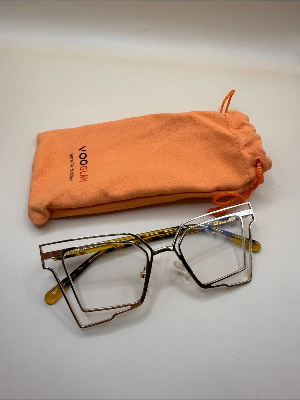 Vooglam Clear and Gold Geometric Frame Glasses, No prescription